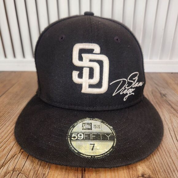 New Era 59fifty San Diego Padres Fitted 7" Hat Cap Black Beach Palm Summer MLB - Picture 2 of 11